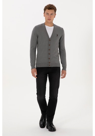 U.s. Polo Assn. Erkek Gri Melanj Hırka Triko 50313702-vr086 Gri Melanj