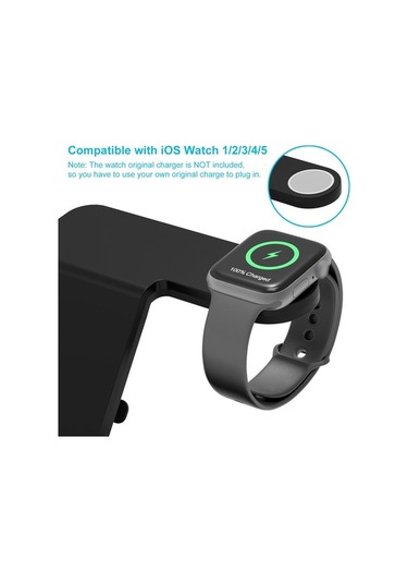 Pazly F16 5'i 1 Arada Kablosuz Şarj İstasyonu 15w, 9v/3a Giriş, Siyah