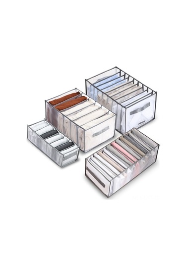 Kıyafet Organizasyon Seti: Katlanabilir Nilon Çekmecelik Sandıklar 6+7+9+12 Bölmeli - Gardıropu Düzenleme, Taşınabilir Kollü, Yıkama Uygun Gri Gri