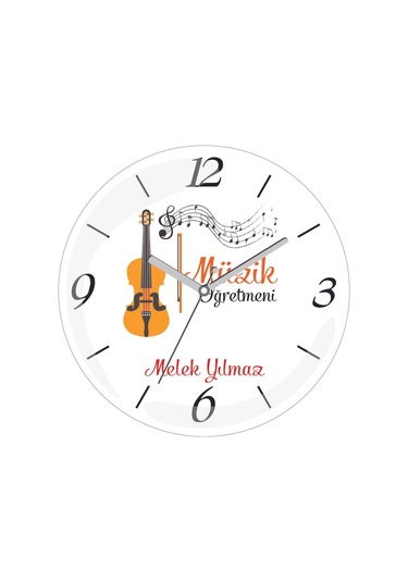 Kişiye Özel Müzik Öğretmeni Keman Notalar Çap 30 Bombeli Gerçek Cam Duvar Saati Siyah