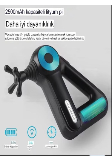 Şarjlı Profesyonel Masaj Tabancası - Çok Fonksiyonlu, 12 Başlıklı Siyah