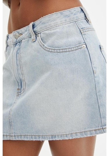 Madmext Buz Mavi Mini Jean Etek Mg2099 Buz Mavi