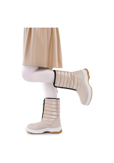 Papuç Sepeti Arzn-3394 Cırtlı Kaymaz Taban Kız Çocuk Bot Çizme Bej