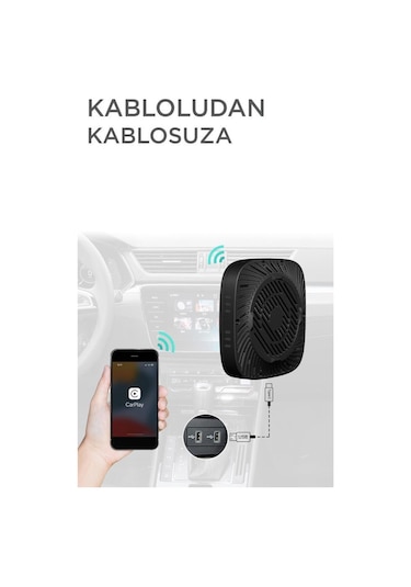 Torima TAB09 Mini Kablosuz Carplay 2 GB +32 GB USB Ve Type-C Uyumlu Araç Multimedya Dönüştürücü Adaptörü Siyah