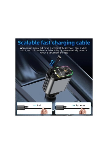 Fochsia 66w 4ü1 Yıldız Işığı Hava Çizgisi Çift Usb-c Usb Çıkışlı 31.5 İnç Ayarlanabilir Kablolu Araç Şarj Cihazı