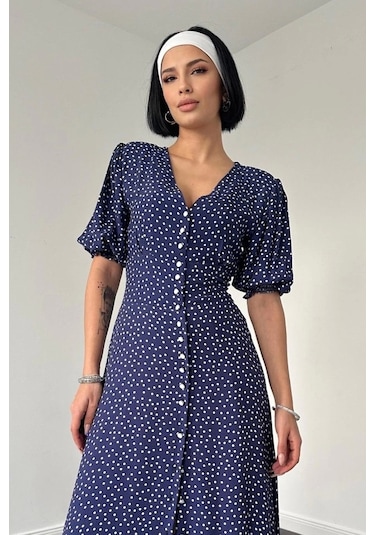 Lacivert Arka Ve Bel Ucu Gipeli Elbise Lacivert