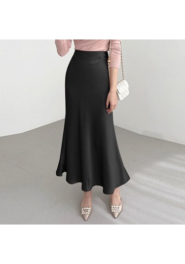 Vonda Kadın Yaz Yüksek Bel Düz Renk Bol Kloş Etek Siyah Vonda Kadın Yaz Yüksek Bel Düz Renk Bol Kloş Etek Siyah