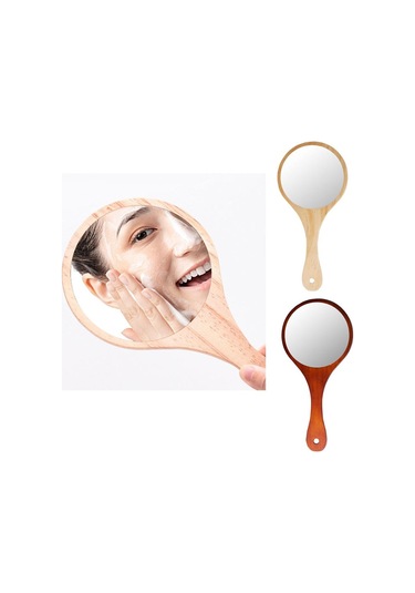 Suntek Ev Seyahat Ahşap Saplı Taşınabilir Ahşap El Makyaj Aynası