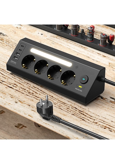 Çoklu Gece Lambalı Priz Yüksek Gerilim Korumalı 4'lü Priz 2xusb 2xtype-c Çıkışlı Grup Priz Çoğaltıcı 0