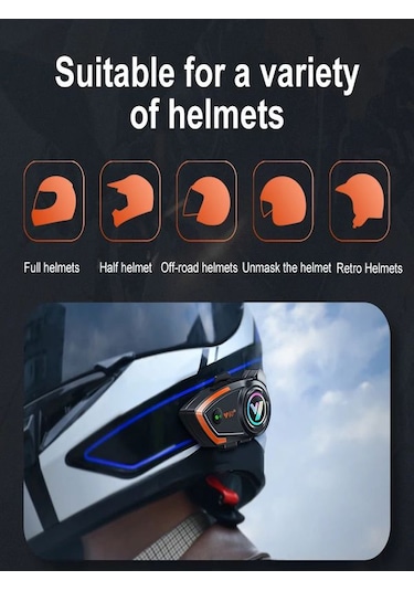 Y8002X Ip67 Su Geçirmez 2 Kişi 800 Metre Blueooth Interkom Motosiklet Kask Kulaklık