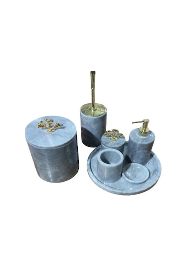 Fulla Mermer Banyo Seti Gri 7 Li Gri