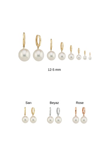 14 Ayar Altın Beyaz Doğal İnci Halka Küpe 5 Mm Beyaz