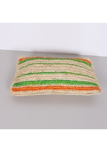 Çift Yön Örgü 30x50 Cm. Doğal Renkli Rafya Kırlent Mix