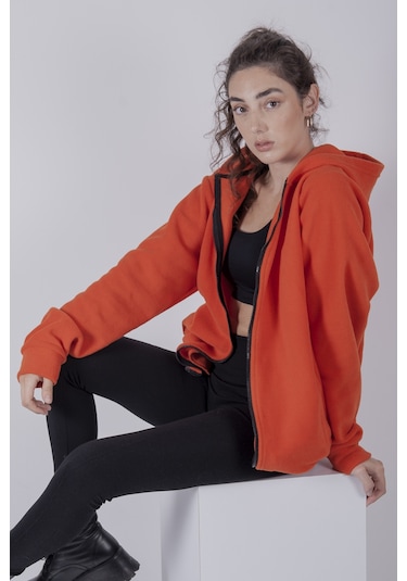 Kadın Erkek Fermuarlı Kapşonlu Polar Sweatshirt
