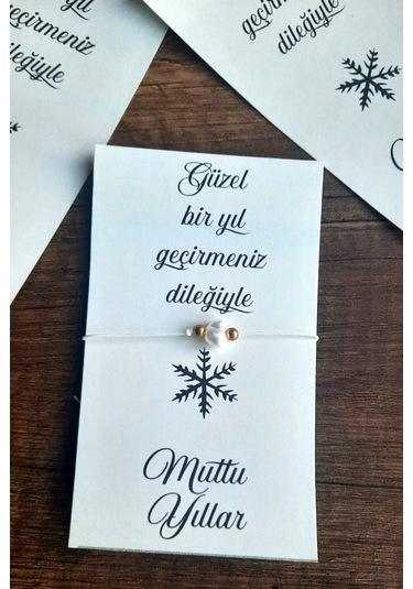 30 Adet İncili Yılbaşı Temalı Kartlı Şans Bilekliği - Noel Hediy