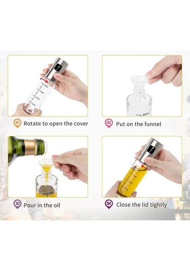 Pazly Parçalı Set Yağ Püskürtme Şişesi, Huni, Yağ Fırçası, Temizleme Fırçası, 304 Paslanmaz Çelik, 100ml, Gümüş, Barbekü Spreyi, Pratik Kullanım Gümüş