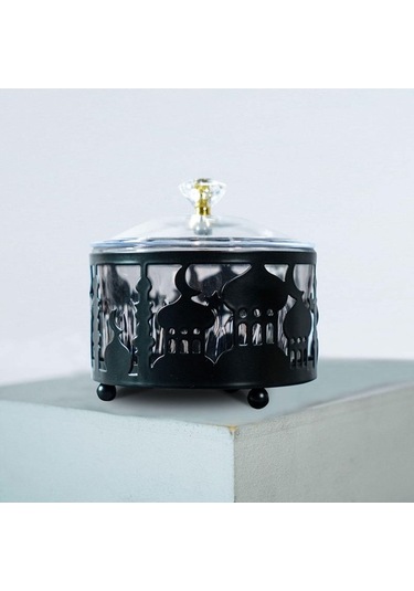 Bosphorusboutique02 Suntek Kapaklı Şekerlik Dekoratif Siyah Teneke Kutu Çeşni Siyah Diğer