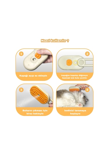 Justie Pet Saplı Buharlı Kedi Tarağı Buharlı Kedi & Köpek Yıkama Fırçası Bej