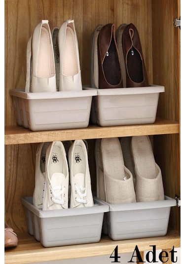 4 Adet Roma 3 Bölmeli Ayakkabı Terlik Organizatörü Dikey Ayakkabı Kutusu Rampası