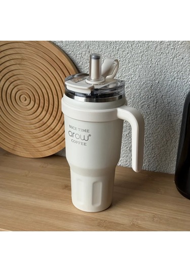 Arow Paslanmaz Çelik Tutmalı Termos Beyaz 1 Litre Beyaz