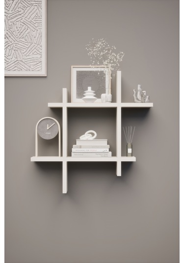 Linea Beyaz Dekoratif Duvar Rafı - Duvara Monte Kitaplık