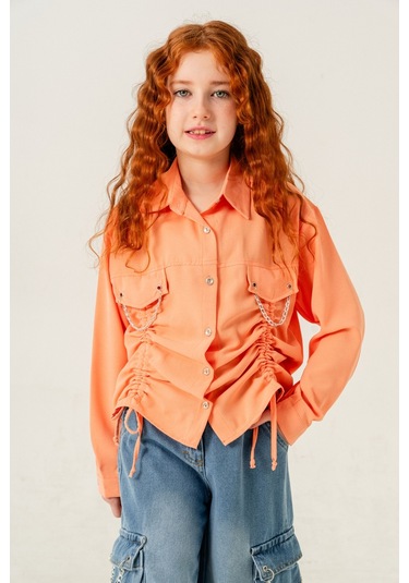 Kız Çocuk Önü Tünelli Cebi Zincirli Gömlek 3147 Turuncu