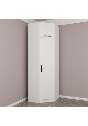 Kale 1 Kapaklı Köşe Dolap + Yüklük Beyaz 255cm Beyaz
