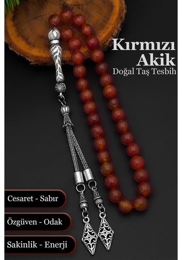 Akik Tesbih Doğal Taş Erkek Akik Tesbih 8 Mm Bt026 Kırmızı