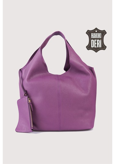 Hakiki Deri Kadın Omuz Çantası Mürdüm Smr9199 Mürdüm