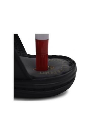 039 Günlük Ortopedik Taban Hakiki Deri Erkek Terlik Puff Yumuşak İç Taban Siyah