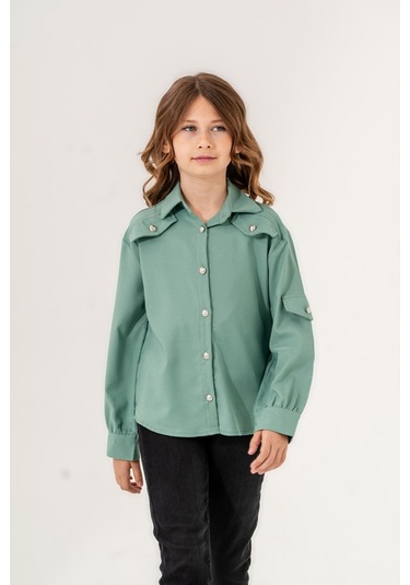 Kız Çocuk Cep Süslü Gömlek 3140 Yeşil