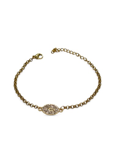 Altın Renk Mekik Beyaz Taşlı Model Doc Zincir Çelik Bileklik - 3676 Çok Renkli