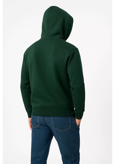 Erkek Üç İplik Kapüşonlu Kanguru Cepli Sweatshirt Hoodie - Haki Haki