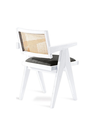 Luna Pergel Hazeranlı Model Hasırlı Natural Ahşap Sandalye Beyaz - Antrasit