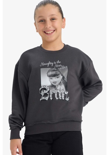 Defacto Kız Çocuk Bratz Oversize Geniş Kalıp Bisiklet Yaka Sweatshirt F2434a825auar210 Antrasit-ar210