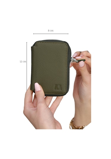 Mft Leather Hakiki Deri Unisex Fermuarlı Cüzdan Lotus 1616 Flother Haki