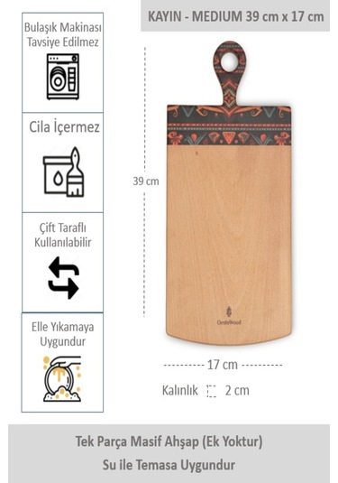 Yekpare Masif Ahşap Sunum Kesme Tahtası Desenli Kayın Medium 9