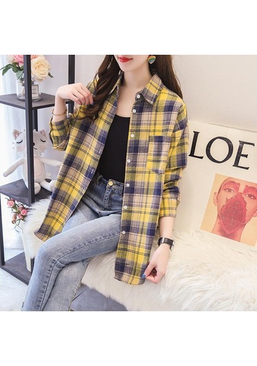 Beyaz Qooth Kadın Sonbahar Kış Fırçalanmış Ekose Bluz Retro Zarif Gevşek Uzun Kollu Gömlek Ceket Qt1910 Beyaz Beyaz Qooth Kadın Sonbahar Kış Fırçalanmış Ekose Bluz Retro Zarif Gevşek Uzun Kollu Gömlek Ceket Qt1910 Beyaz