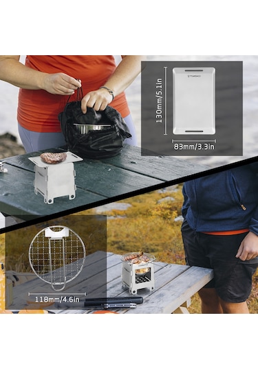 Açık Kamp Odun Sobası İle Kızartma Tavası Seti Piknik Araçları Gümüş