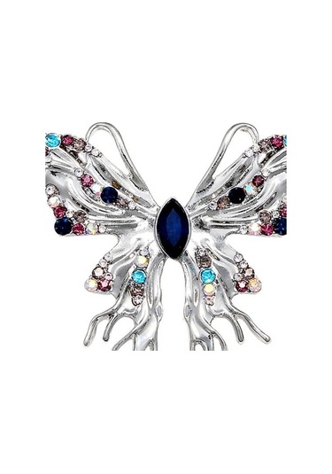 Rhinestone Sıvı Devlet Kelebekler Broş Zarif Hırka Ceket Takım Elbise Yaka Pin Takı Gümüş