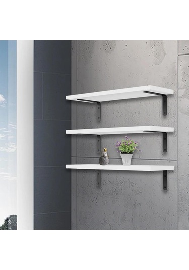 Suntek 3 Adet Duvara Monte Ahşap Yüzer Raflar Banyo Için Beyaz