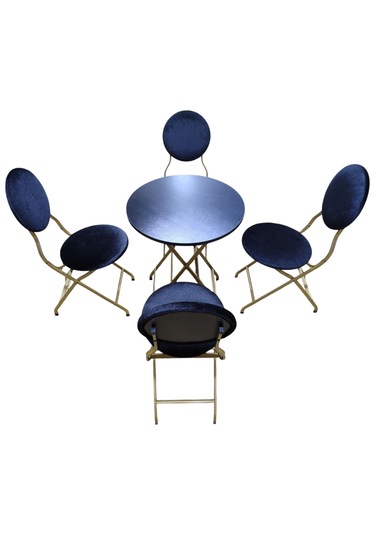 Siyah Kumaş Gold Metal Bahçe Takımı - 4 Sandalye + 1 Masa