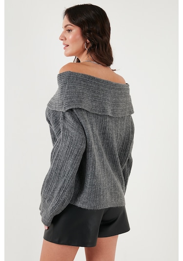 Lela Oversize Fit Madonna Yaka Triko Bayan Kazak 4615216 Antrasit