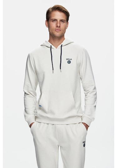 Ucla Nevada Bej Kapüşonlu Baskılı Standard Fit Erkek Sweatshirt Bej