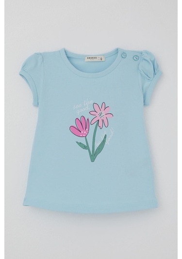 Breeze Kız Çocuk Tişört Renkli Çiçek Baskılı 1.5-5 Yaş, Mavi