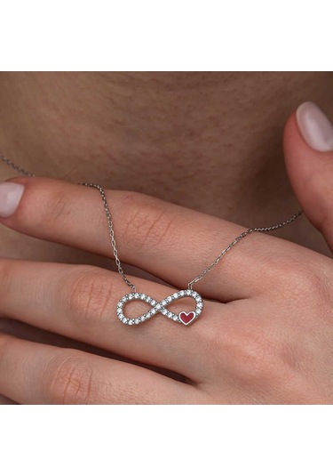 Artsmagazinmücevher Gümüş Sonsuzluk Kırmızı Kalpli Kadın Kolye