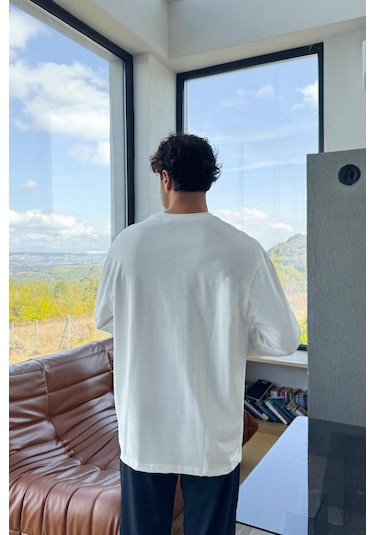 Basic Oversize Uzun Kol Tişört Ekru Ekru
