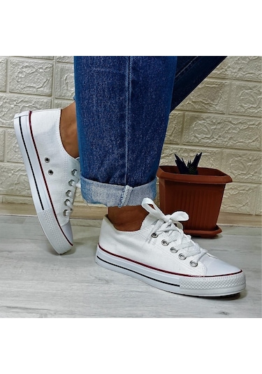 Fiyra 554 Beyaz Kısa Unisex Sneaker Keten Spor Ayakkabı 001