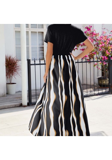 Sones Düz Renk V Yaka Kısa Kollu Bel Tulum Elbise Siyah