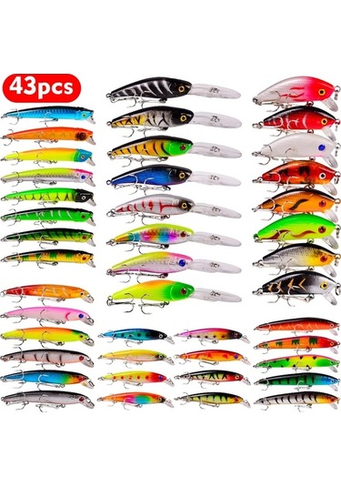Fochsia 43 Parça Kaliteli Tuzlu Su Yem Seti Yüksek Karbon Çelik Sesli Kancalar İle Alabalık Crank Ve Popper Çeşitli Deniz Balıkçılığı İçin
